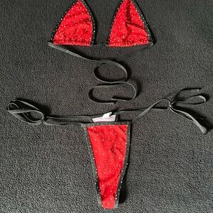 SHEIN Bedazzled Red and Black Bikini